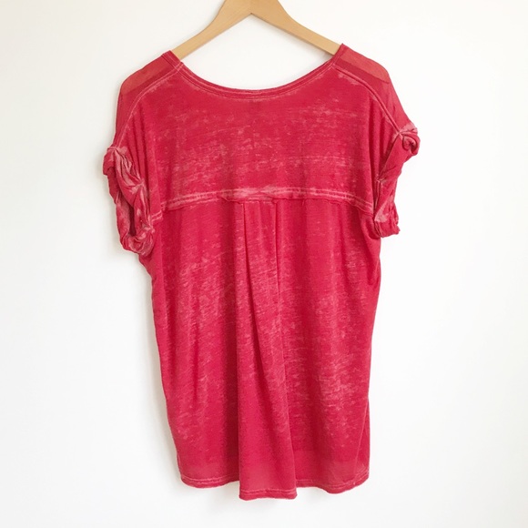FREE PEOPLE BEACH Red Short Sleeve Burnout Tee - Picture 3 of 5